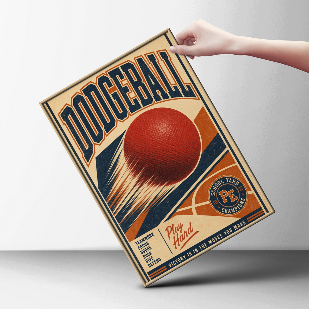 Dodgeball Retro Vintage Sports Poster, School Yard PE Champions Wall Art Print