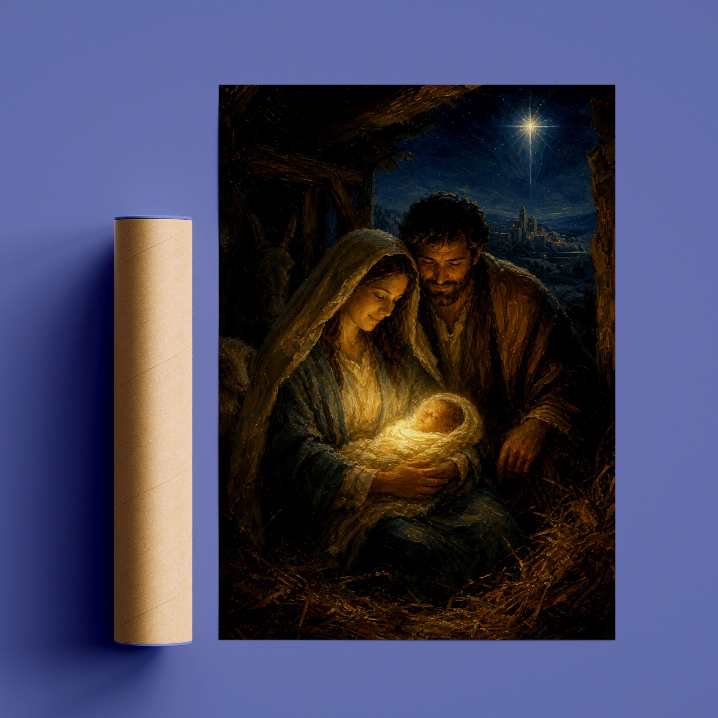 Nativity Scene Poster, Birth of Jesus Wall Art, Holy Family Christmas Print, Religious Christian