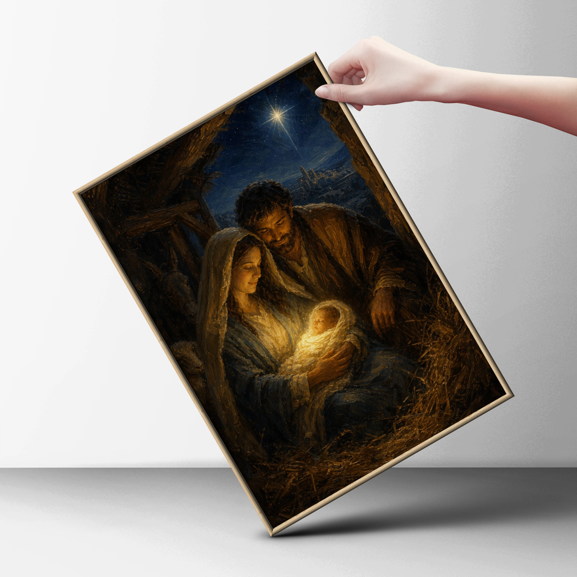 Nativity Scene Poster, Birth of Jesus Wall Art, Holy Family Christmas Print, Religious Christian