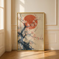 Cherry Blossom Rising Sun Japanese Wall Art, Sakura Tree Poster, Asian Ink Print