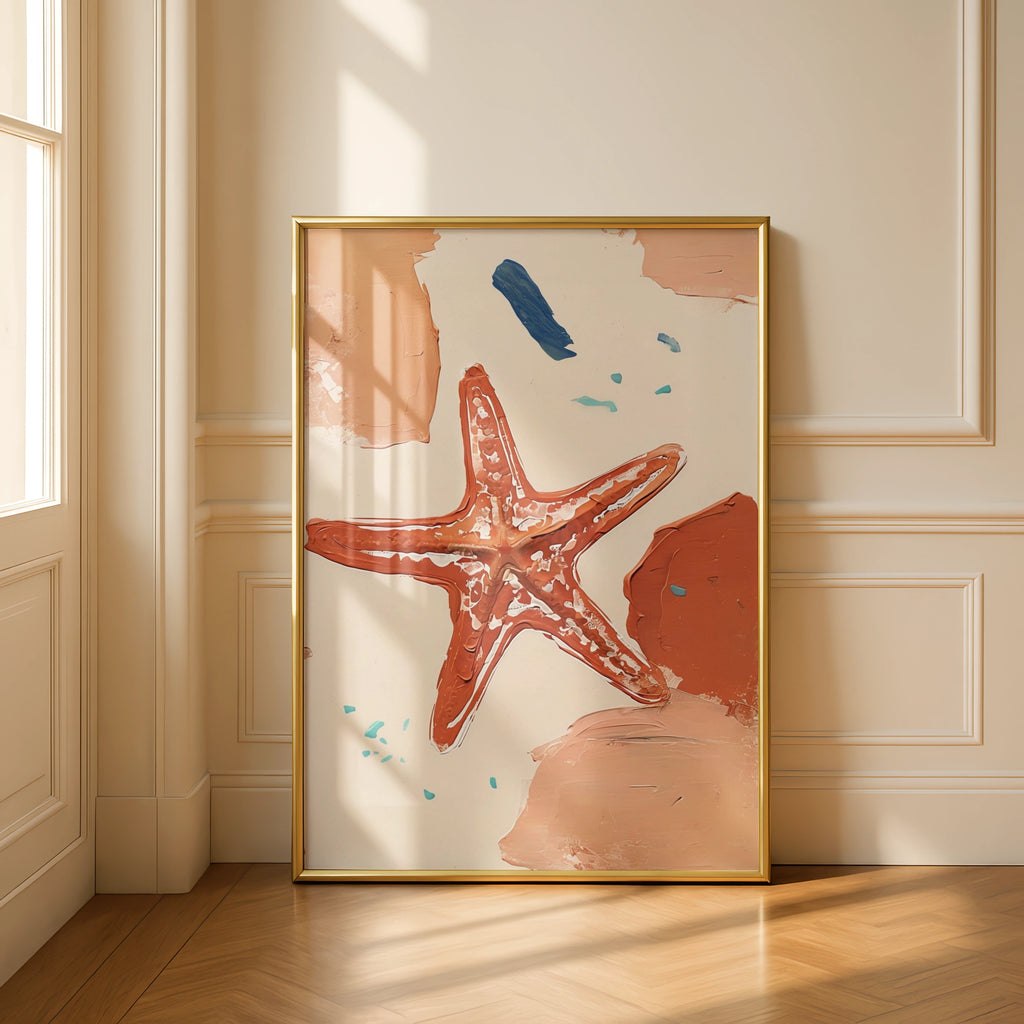 Starfish Wall Art, Coastal Poster, Terracotta Ocean Print, Abstract Seaside Decor