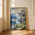 Coastal Golf Course Painting Poster, Cliffside Ocean Art, Golf Wall Art Print
