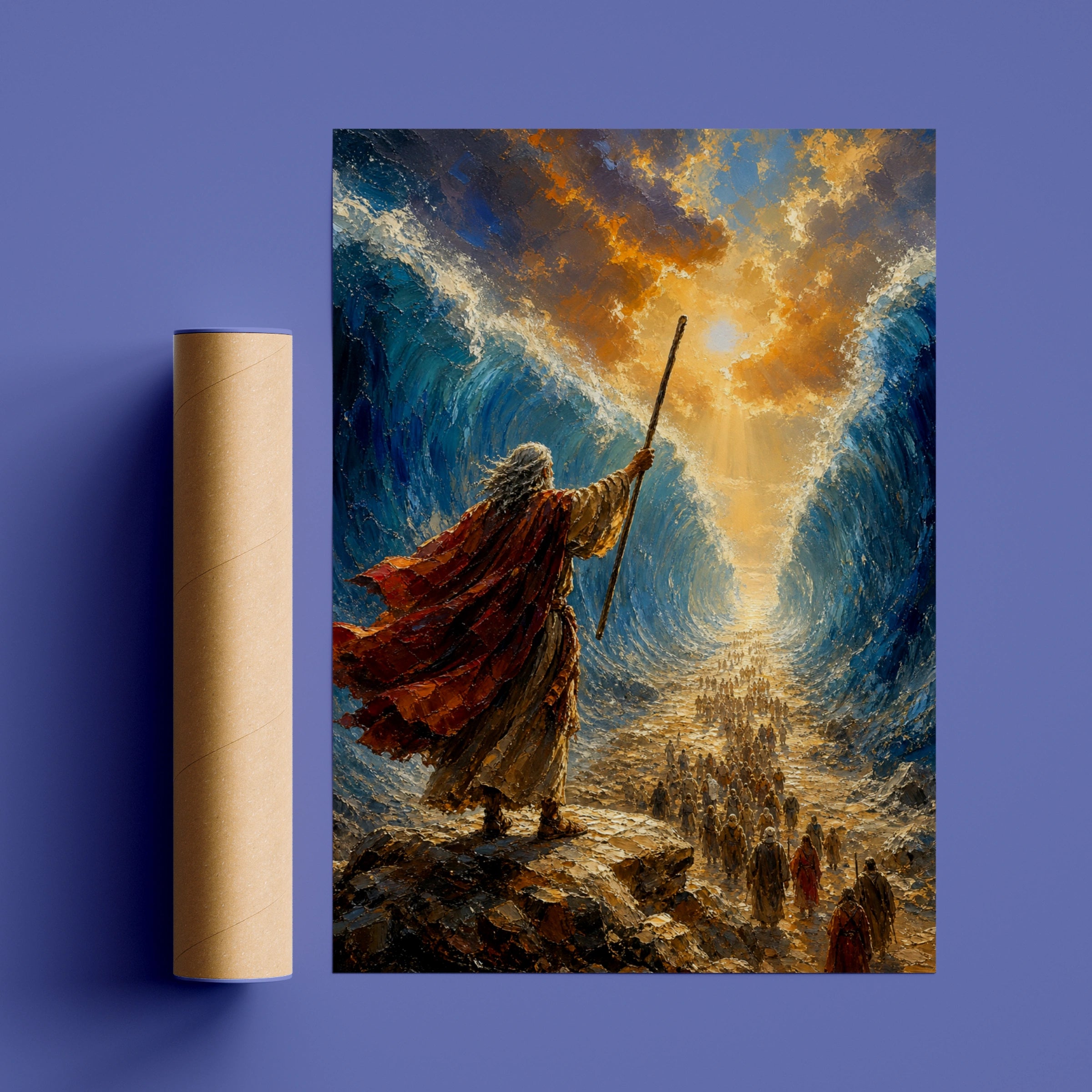 Moses Parting the Red Sea Poster, Biblical Wall Art, Old Testament Print, Christian Home Decor