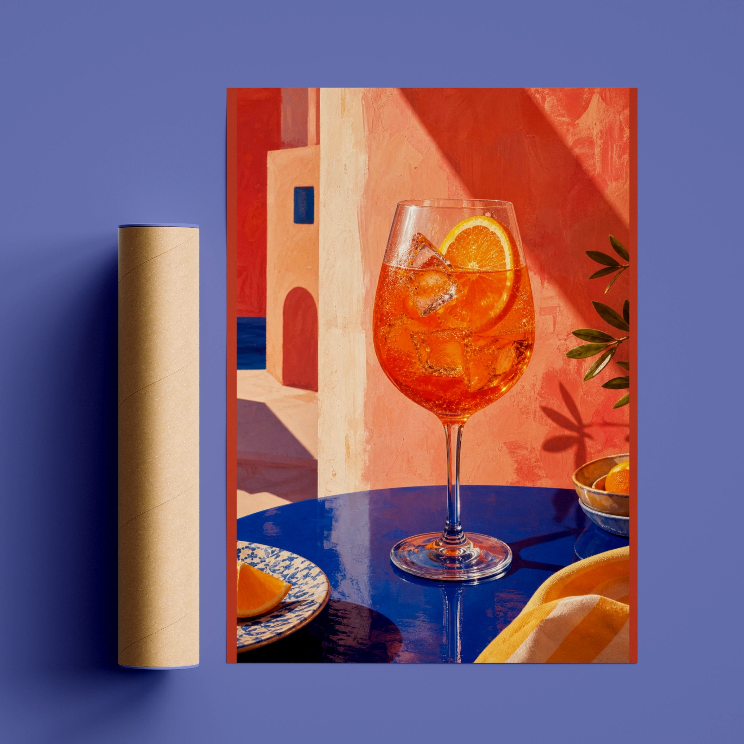 Aperol Spritz Poster, Mediterranean Cocktail Wall Art, Orange Blue Italian Summer Print