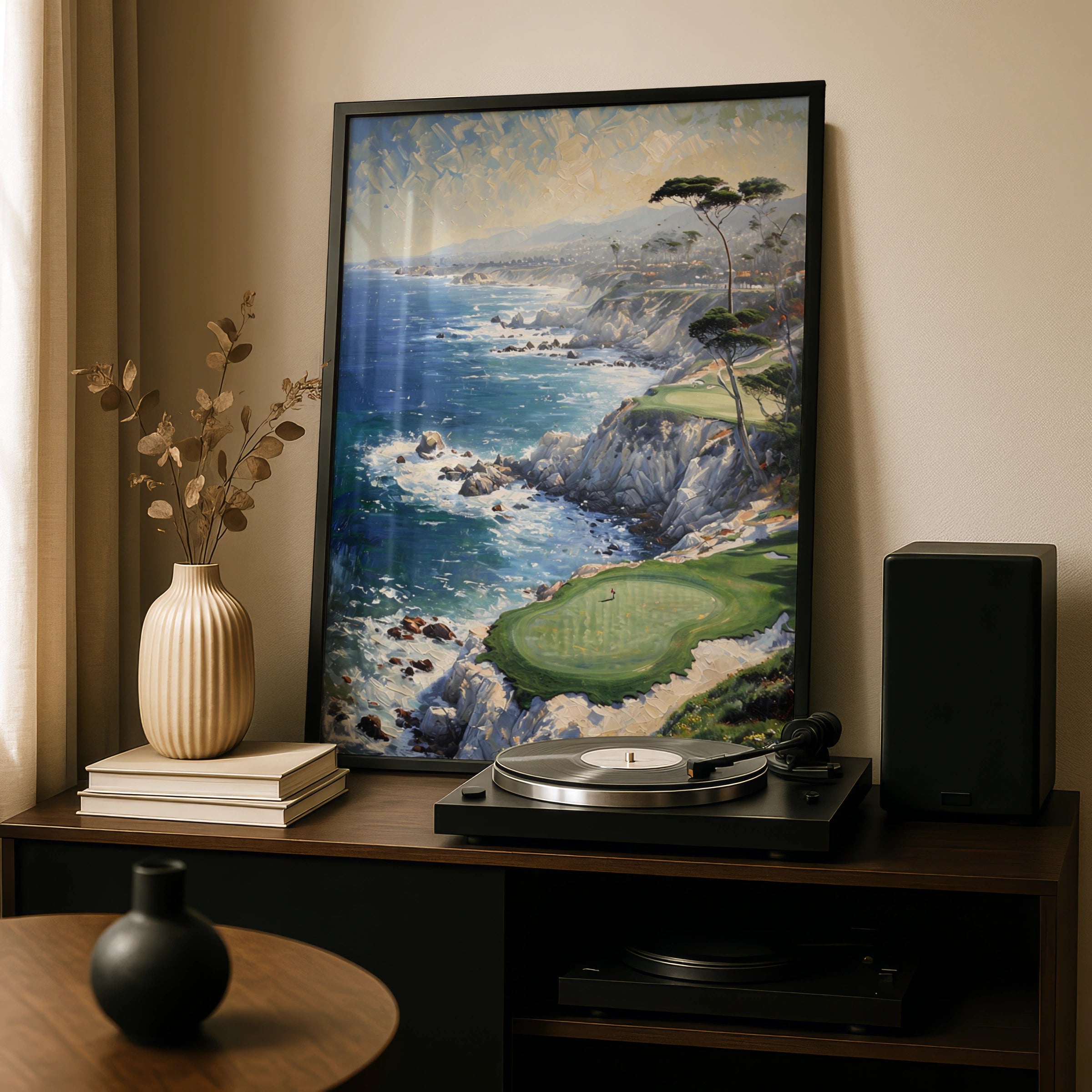 Coastal Golf Course Painting Poster, Cliffside Ocean Art, Golf Wall Art Print