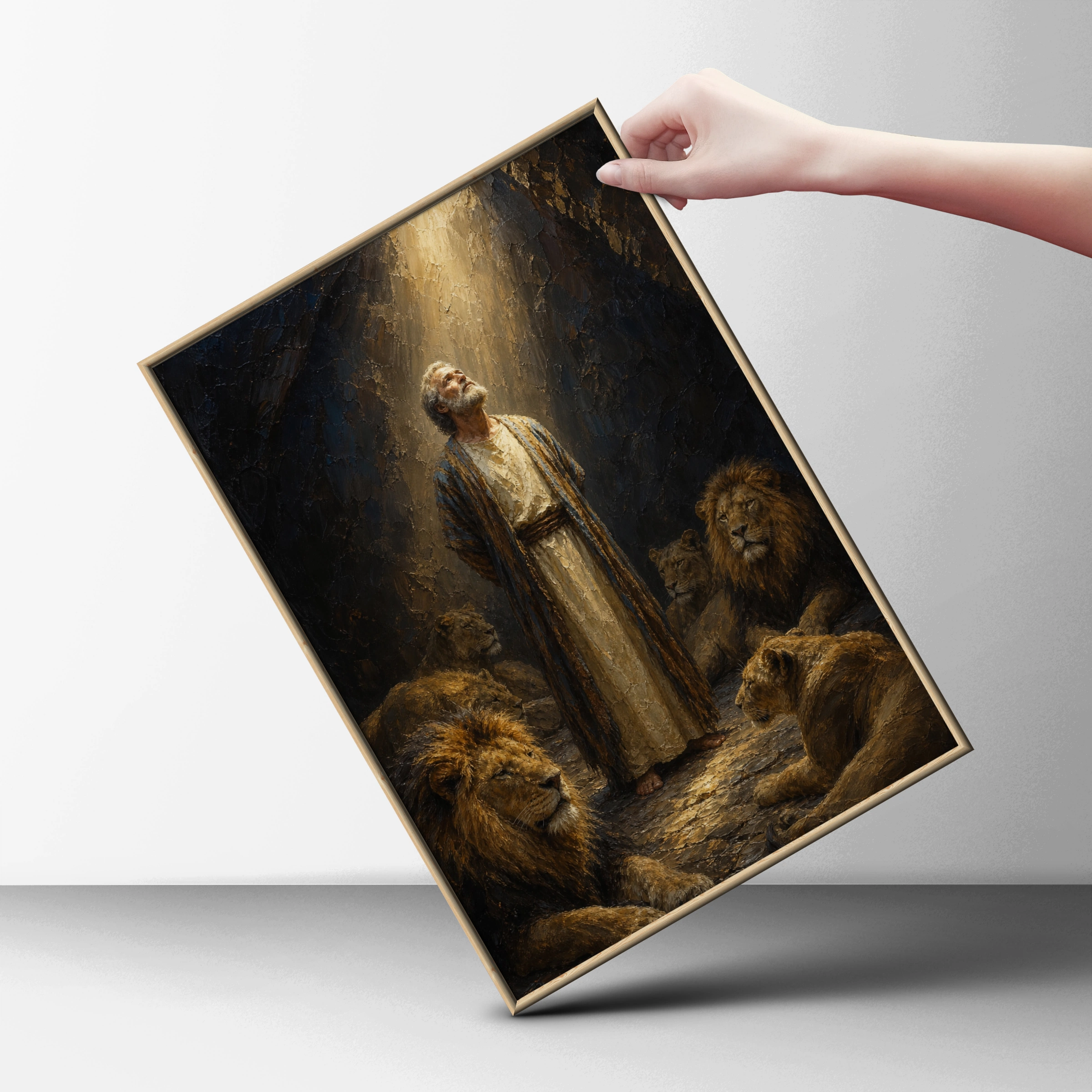 Daniel in the Lions Den Biblical Wall Art, Old Testament Poster, Christian Faith Print