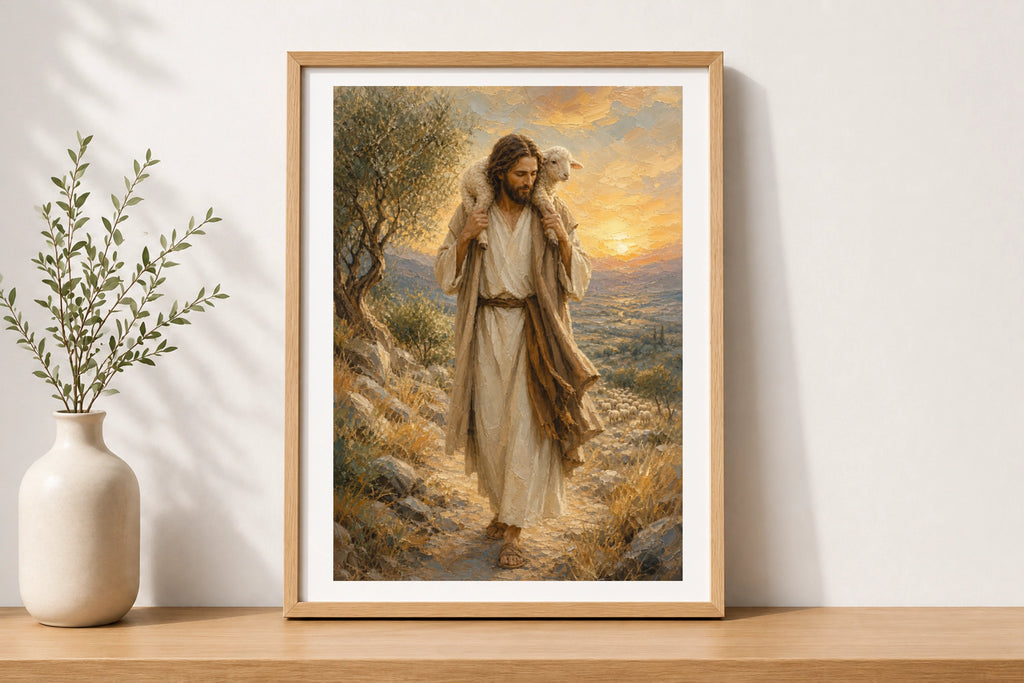 The Good Shepherd Jesus Poster, Christian Wall Art, Lamb of God, Religious Print