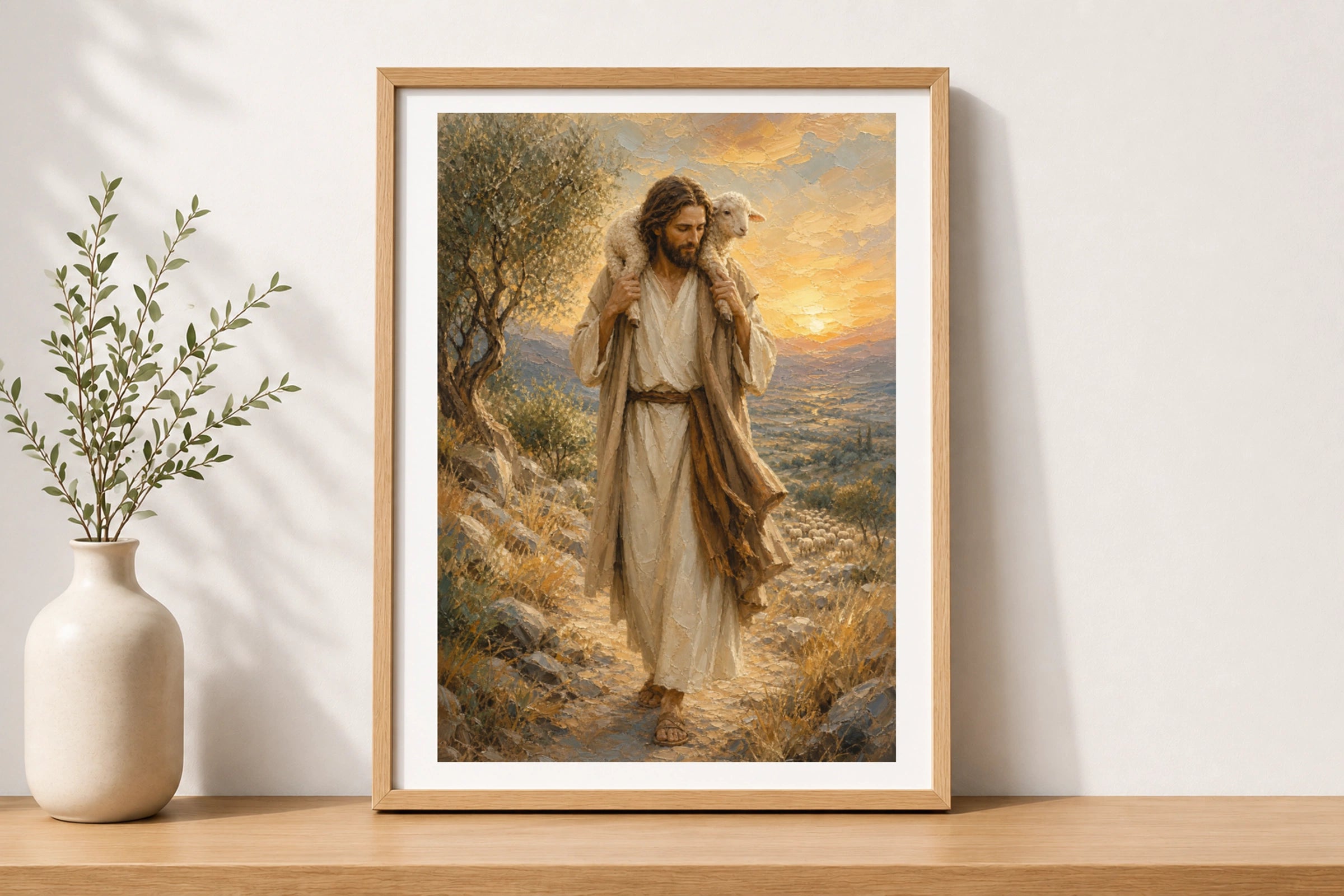 The Good Shepherd Jesus Poster, Christian Wall Art, Lamb of God, Religious Print