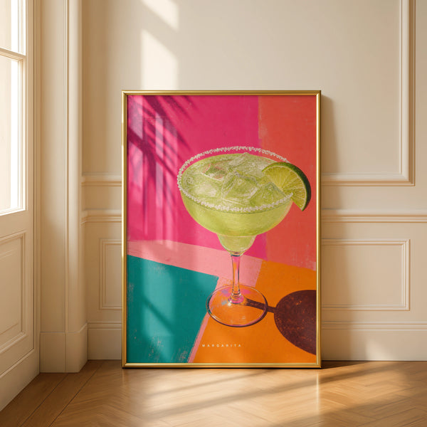 Margarita Cocktail Poster, Vibrant Tropical Bar Cart Wall Art, Colourful Kitchen Print