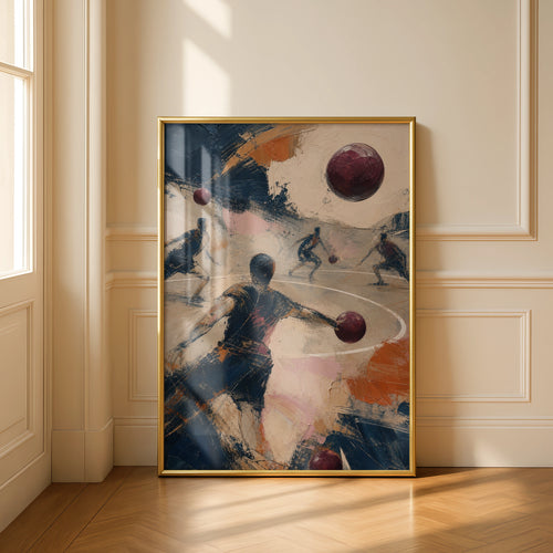 Abstract Dodgeball Art Poster, Sports Wall Art, Navy Blue Expressive Painting Print