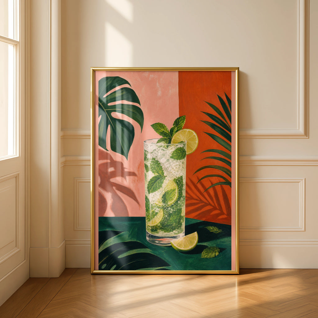 Tropical Mojito Cocktail Poster, Bar Cart Wall Art, Bold Colourful Kitchen Print