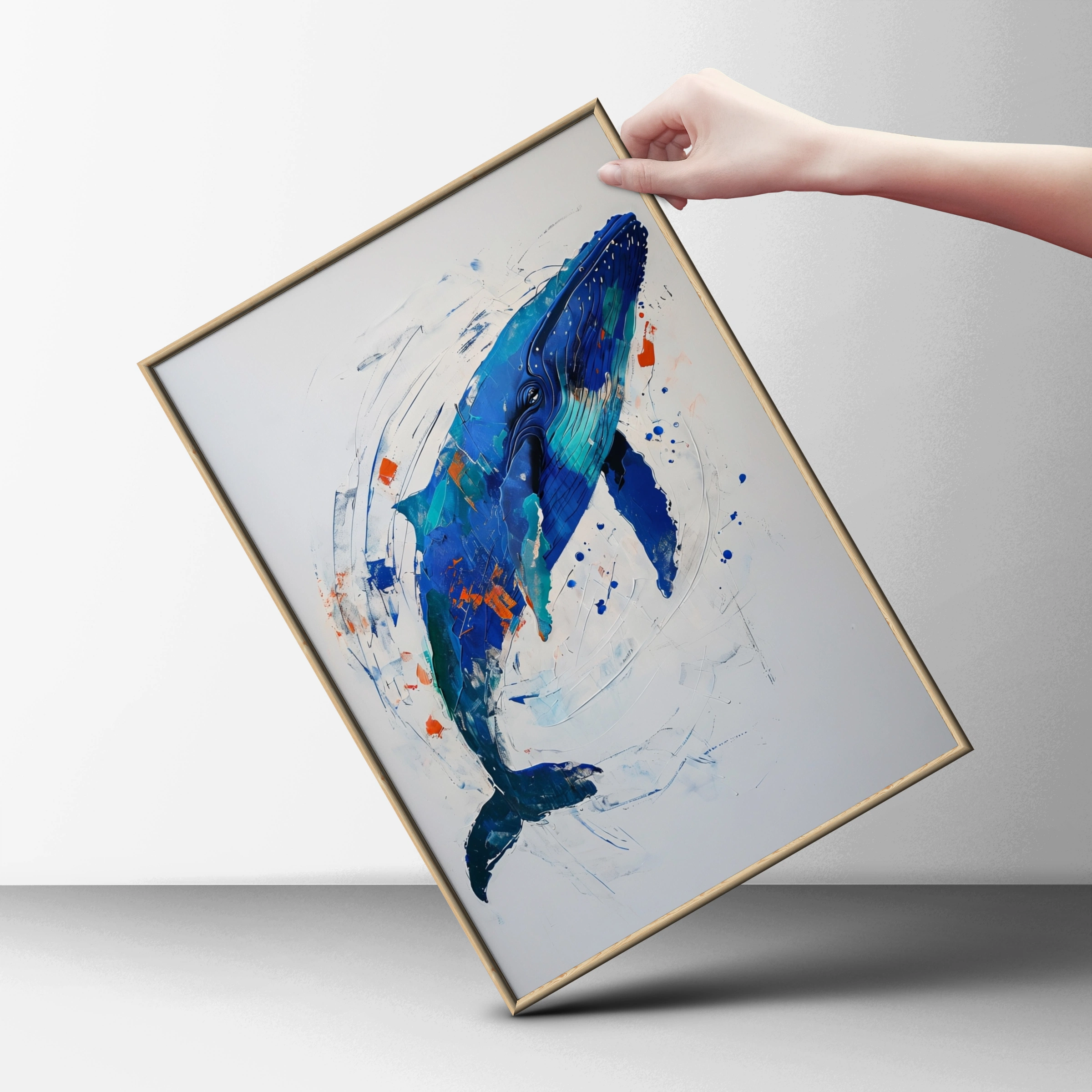 Abstract Blue Whale Poster, Ocean Animal Wall Art, Expressive Nautical Print, Teal Navy