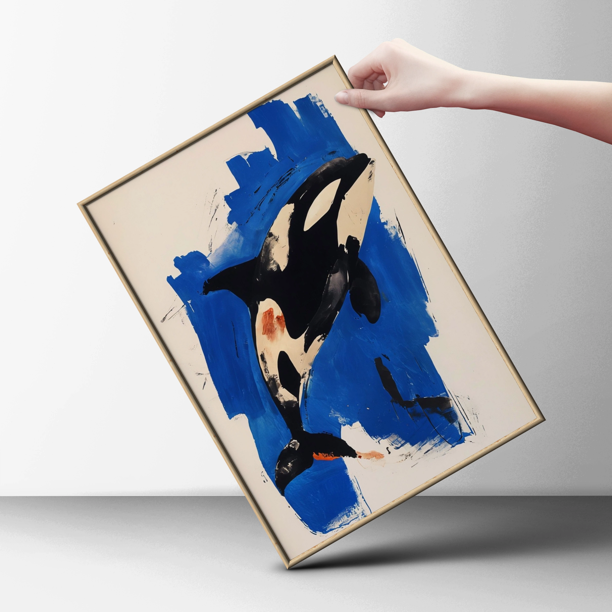 Abstract Orca Poster, Killer Whale Wall Art, Bold Blue Black Ocean Animal Print