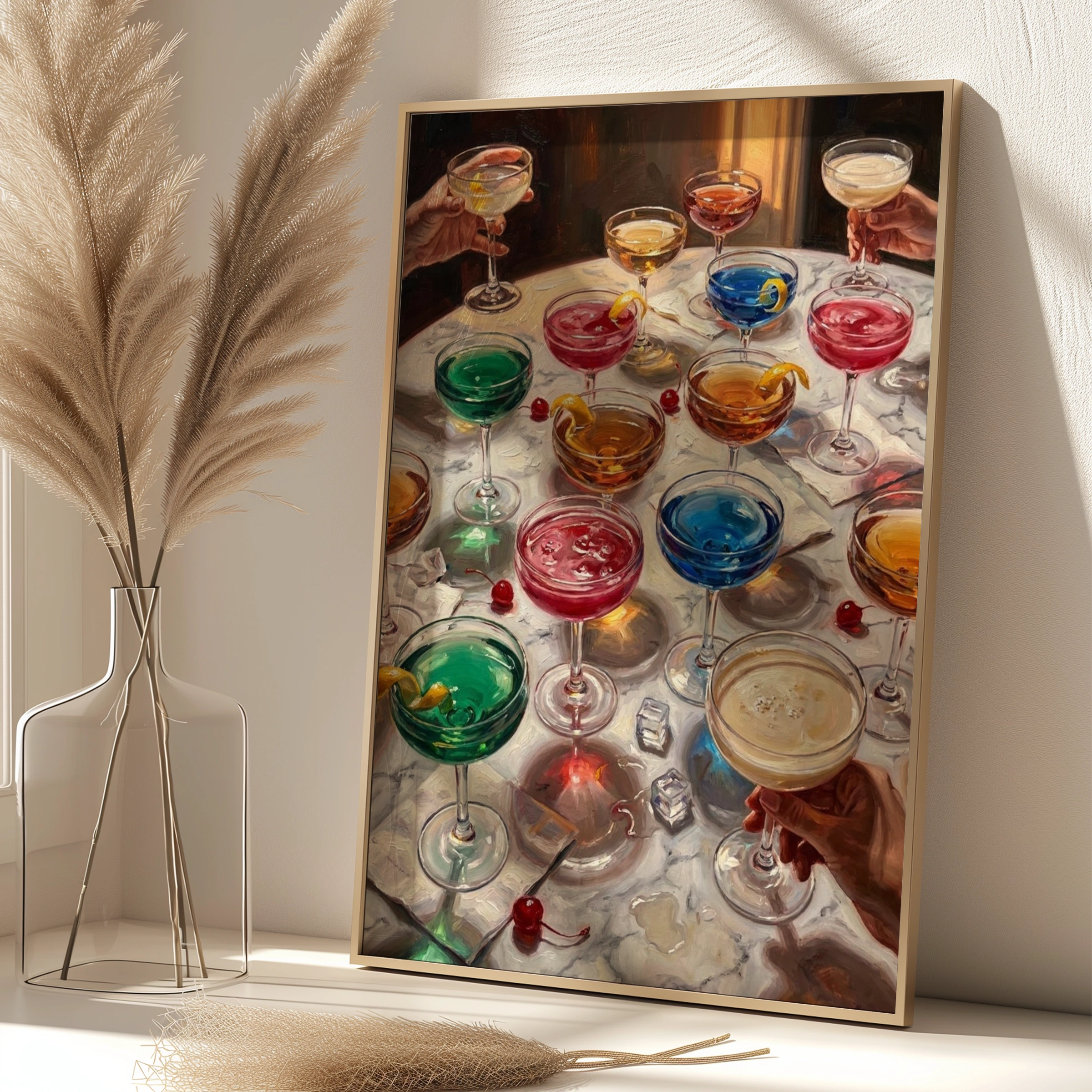 Cocktail Party Painting Poster, Colourful Drinks Wall Art, Bar Cart Decor Print