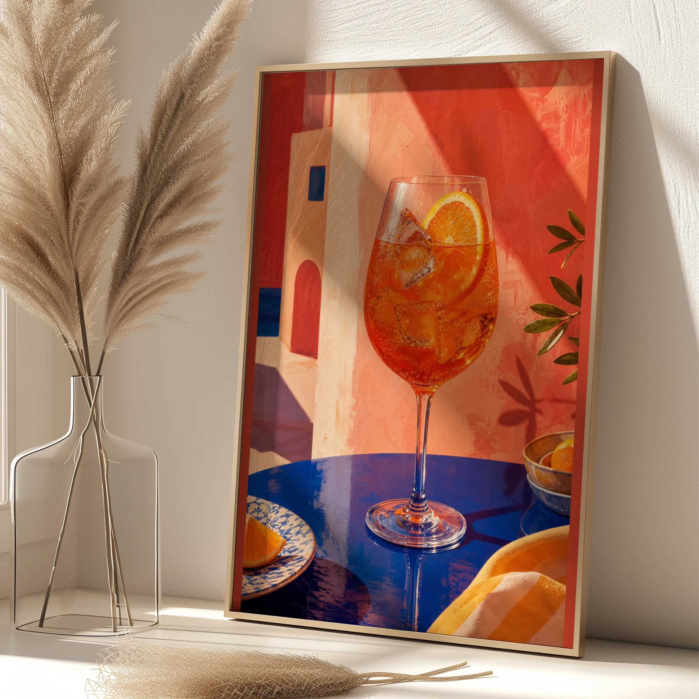 Aperol Spritz Poster, Mediterranean Cocktail Wall Art, Orange Blue Italian Summer Print