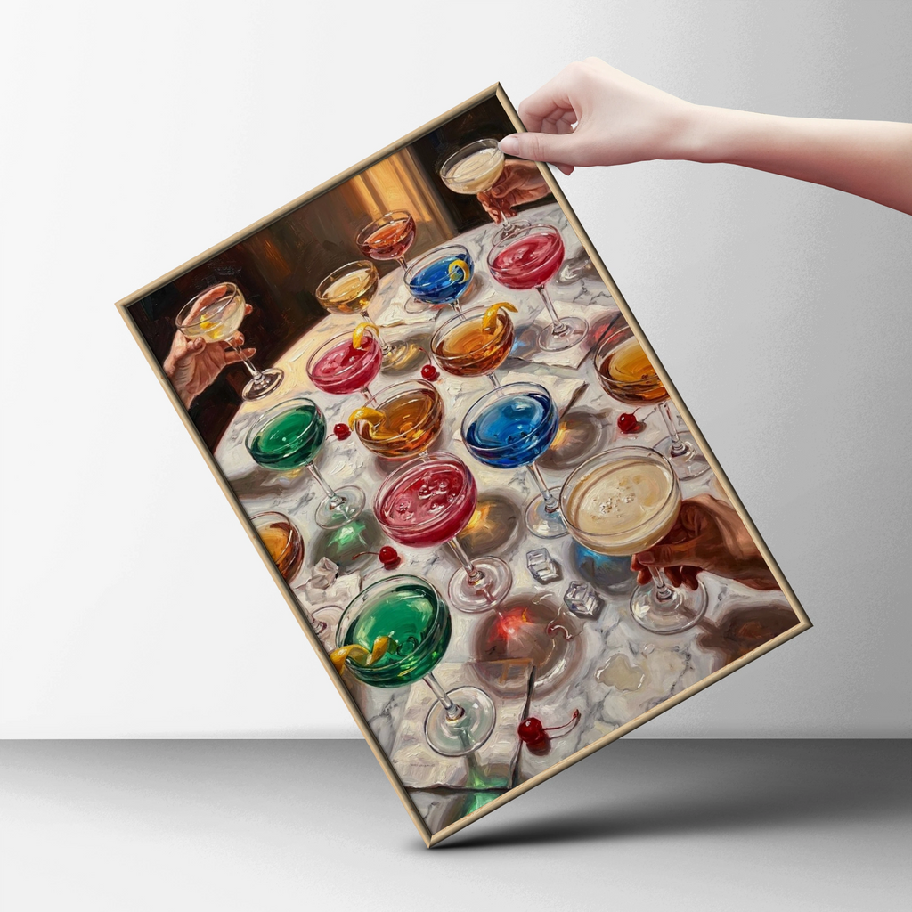 Cocktail Party Painting Poster, Colourful Drinks Wall Art, Bar Cart Decor Print