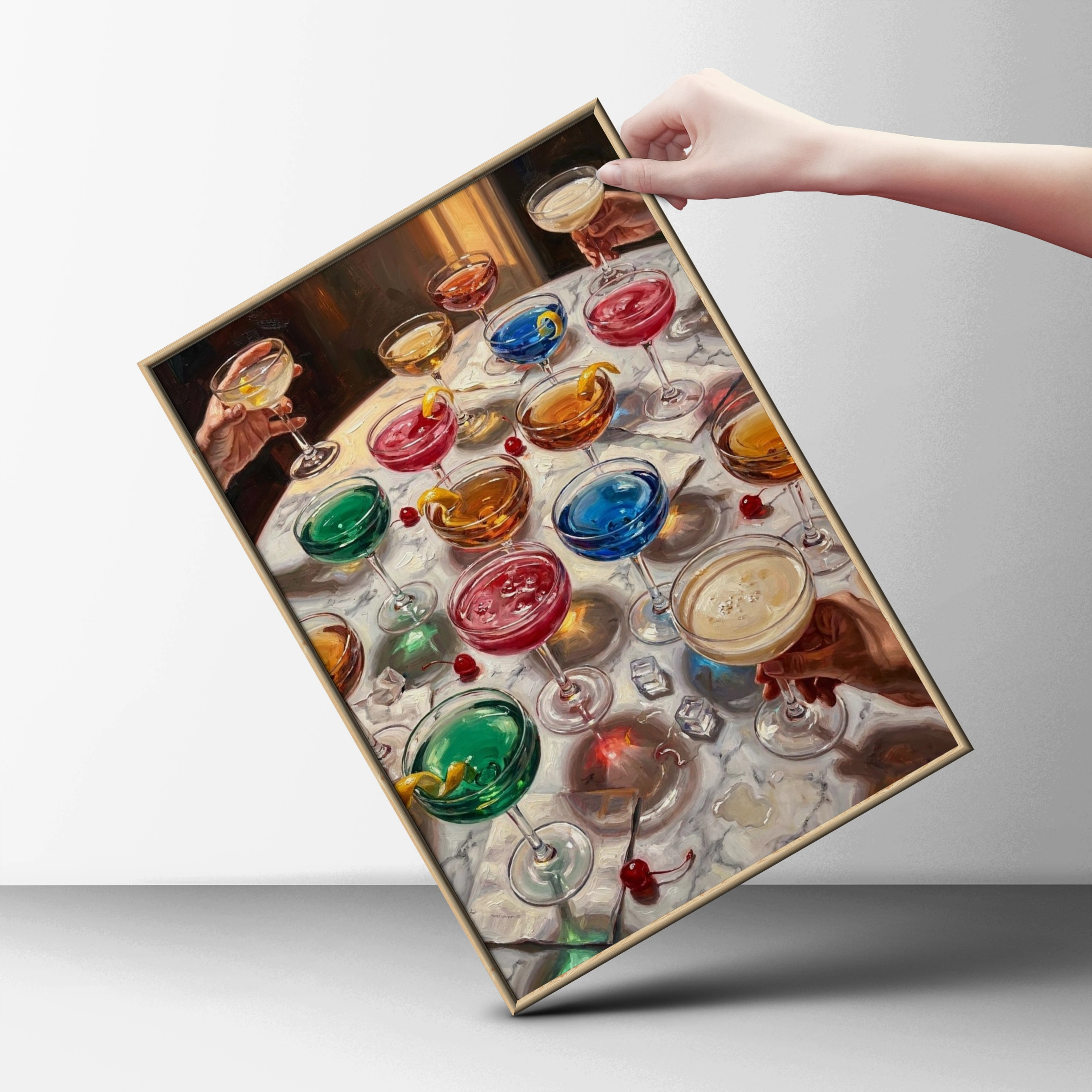 Cocktail Party Painting Poster, Colourful Drinks Wall Art, Bar Cart Decor Print