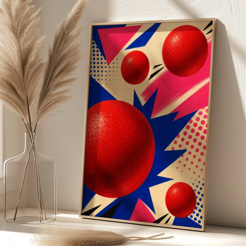 Pop Art Dodgeball Poster, Retro Red Ball Wall Art, Bold Colourful Sports Print