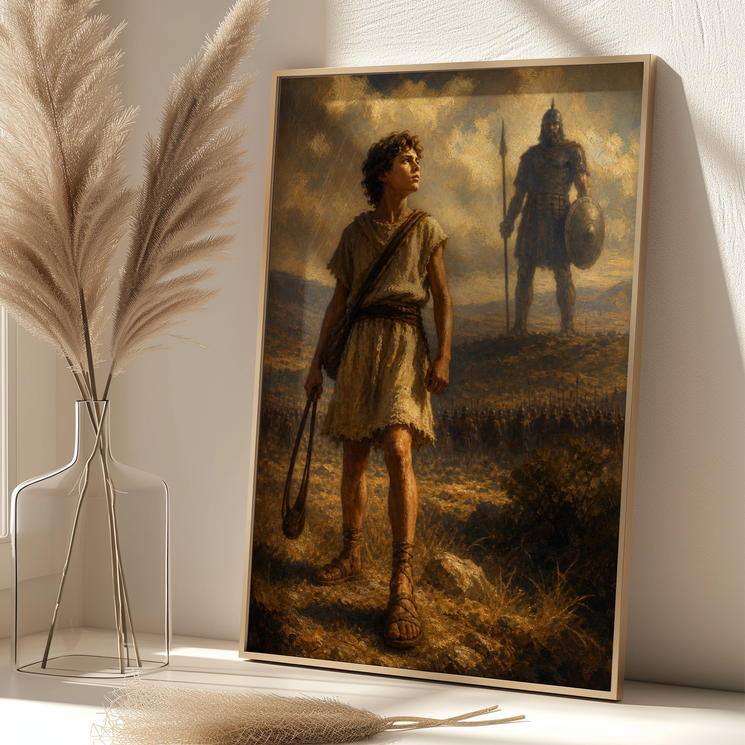 David and Goliath Biblical Wall Art, Old Testament Poster, Christian Faith Print