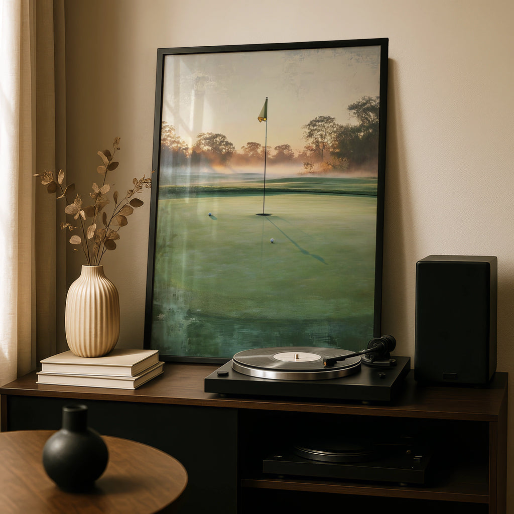Golf Green Poster, Morning Mist Golf Course Wall Art, Putting Green Print, Gift for Golfer