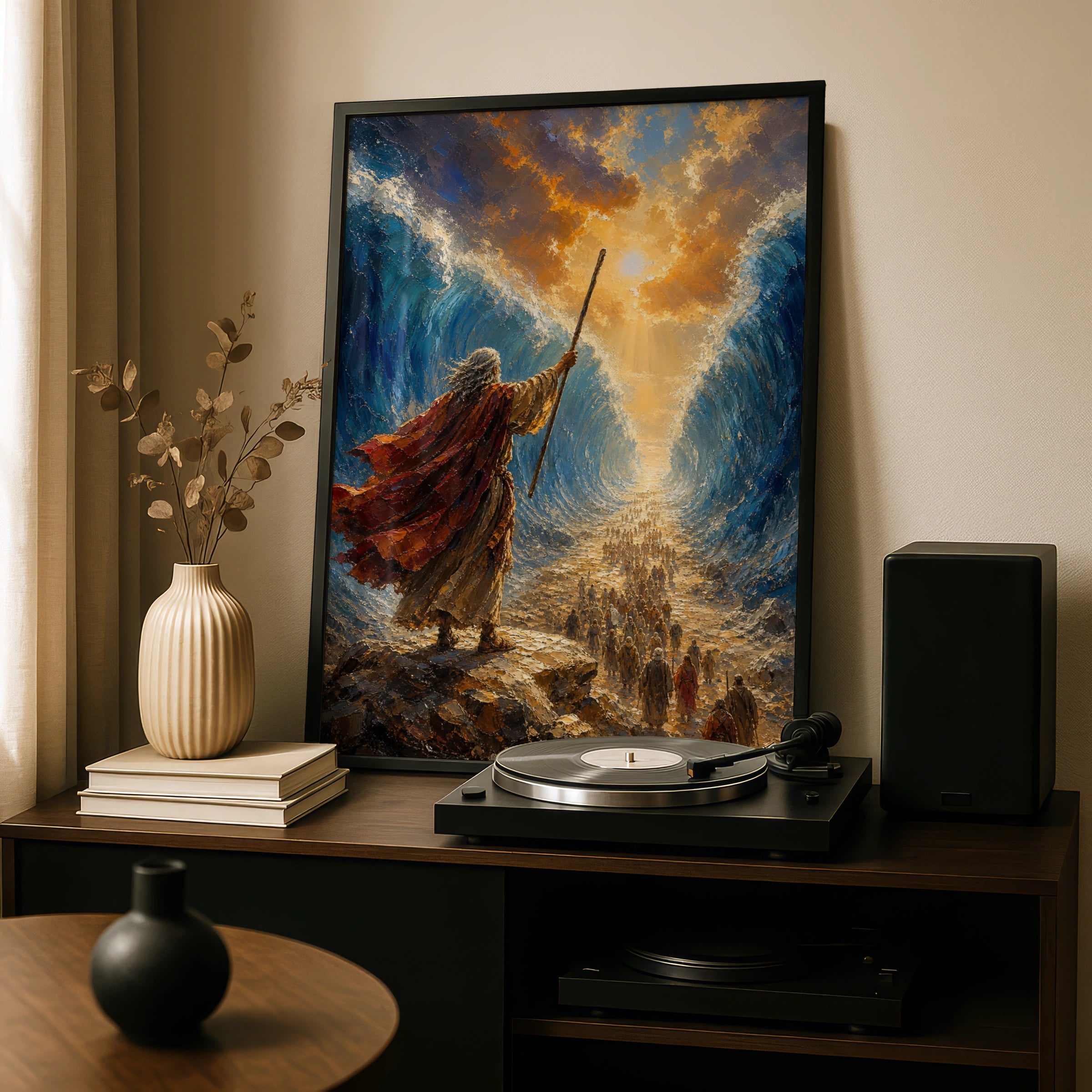 Moses Parting the Red Sea Poster, Biblical Wall Art, Old Testament Print, Christian Home Decor