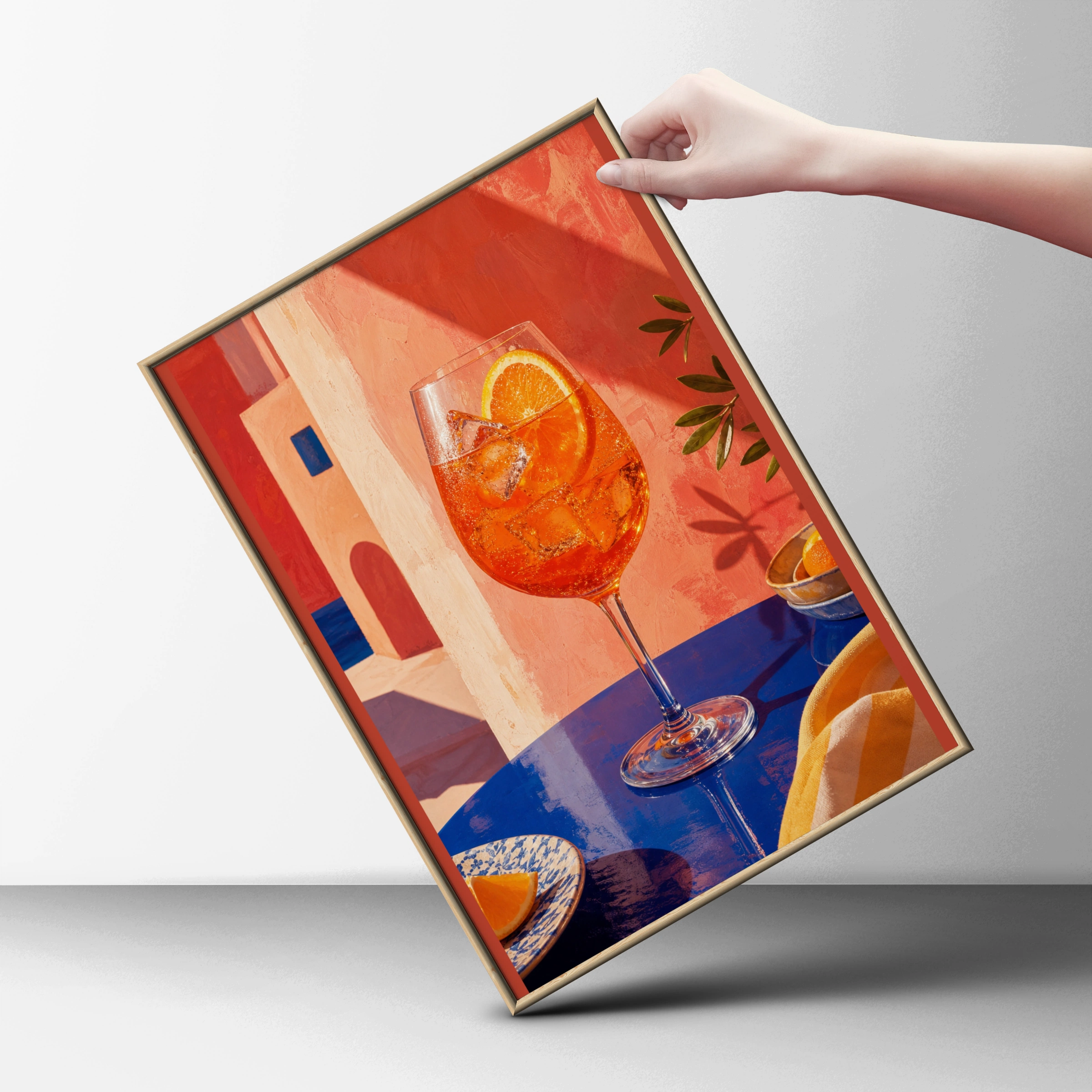 Aperol Spritz Poster, Mediterranean Cocktail Wall Art, Orange Blue Italian Summer Print