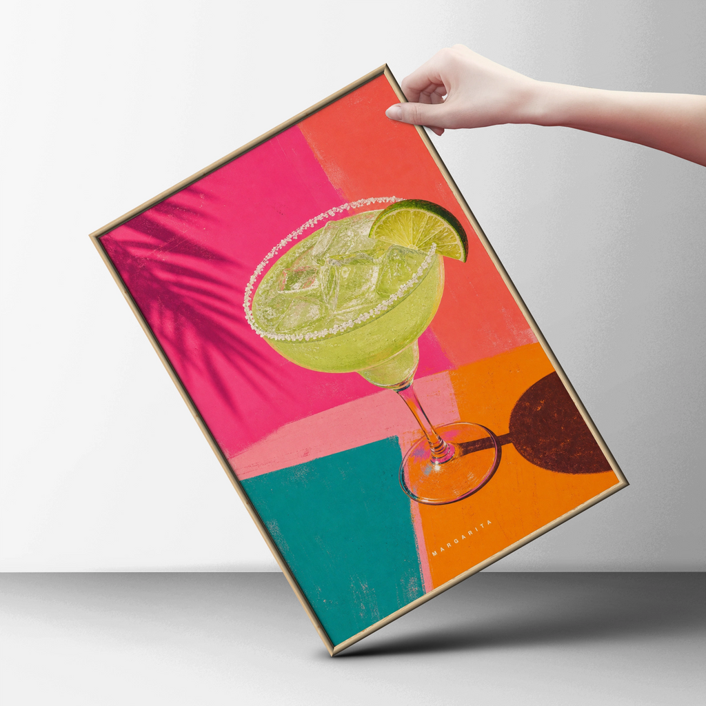 Margarita Cocktail Poster, Vibrant Tropical Bar Cart Wall Art, Colourful Kitchen Print