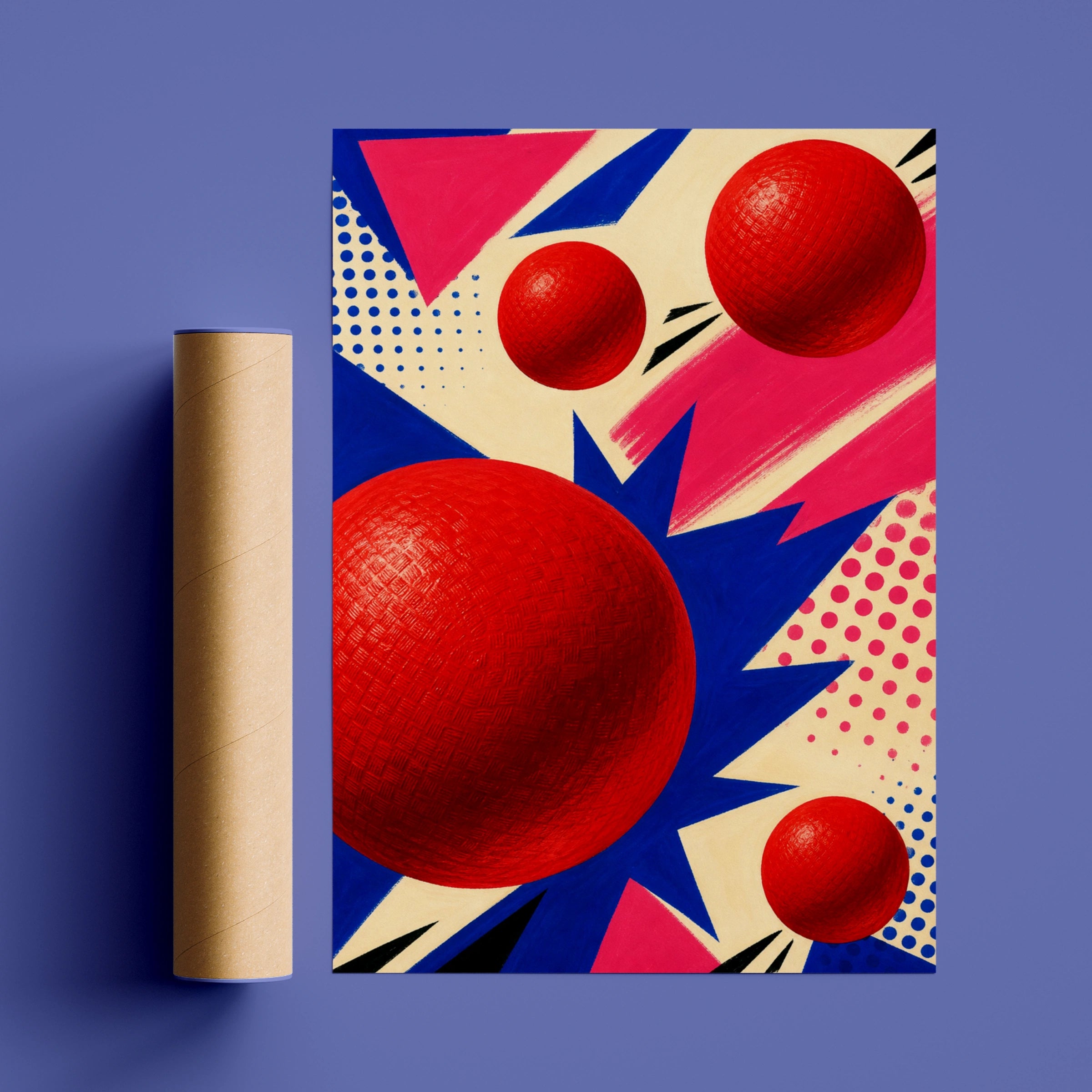 Pop Art Dodgeball Poster, Retro Red Ball Wall Art, Bold Colourful Sports Print