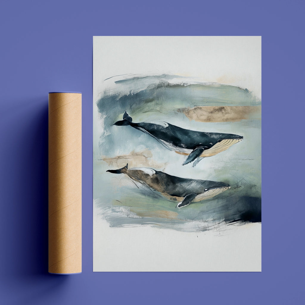 Humpback Whale Art Print, Ocean Animal Poster, Nautical Wall Art, Watercolour Sea Decor