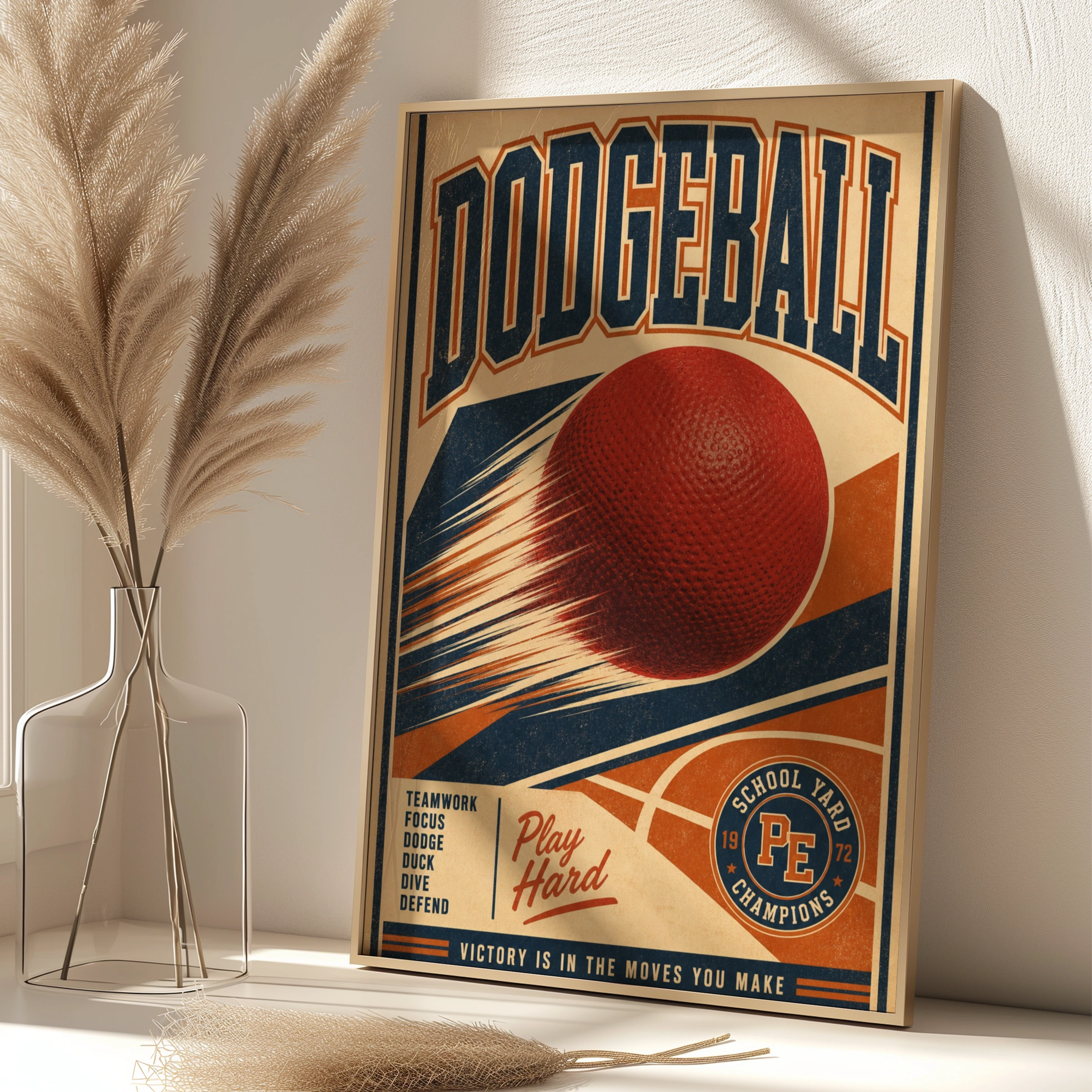 Dodgeball Retro Vintage Sports Poster, School Yard PE Champions Wall Art Print