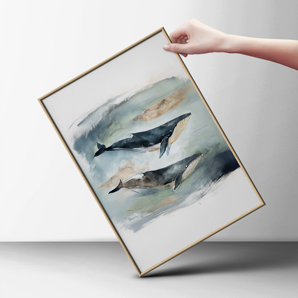 Humpback Whale Art Print, Ocean Animal Poster, Nautical Wall Art, Watercolour Sea Decor