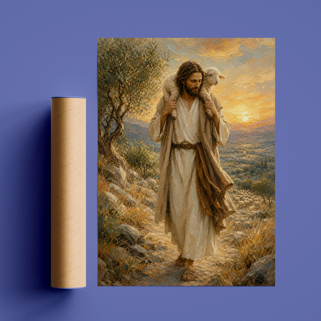 The Good Shepherd Jesus Poster, Christian Wall Art, Lamb of God, Religious Print