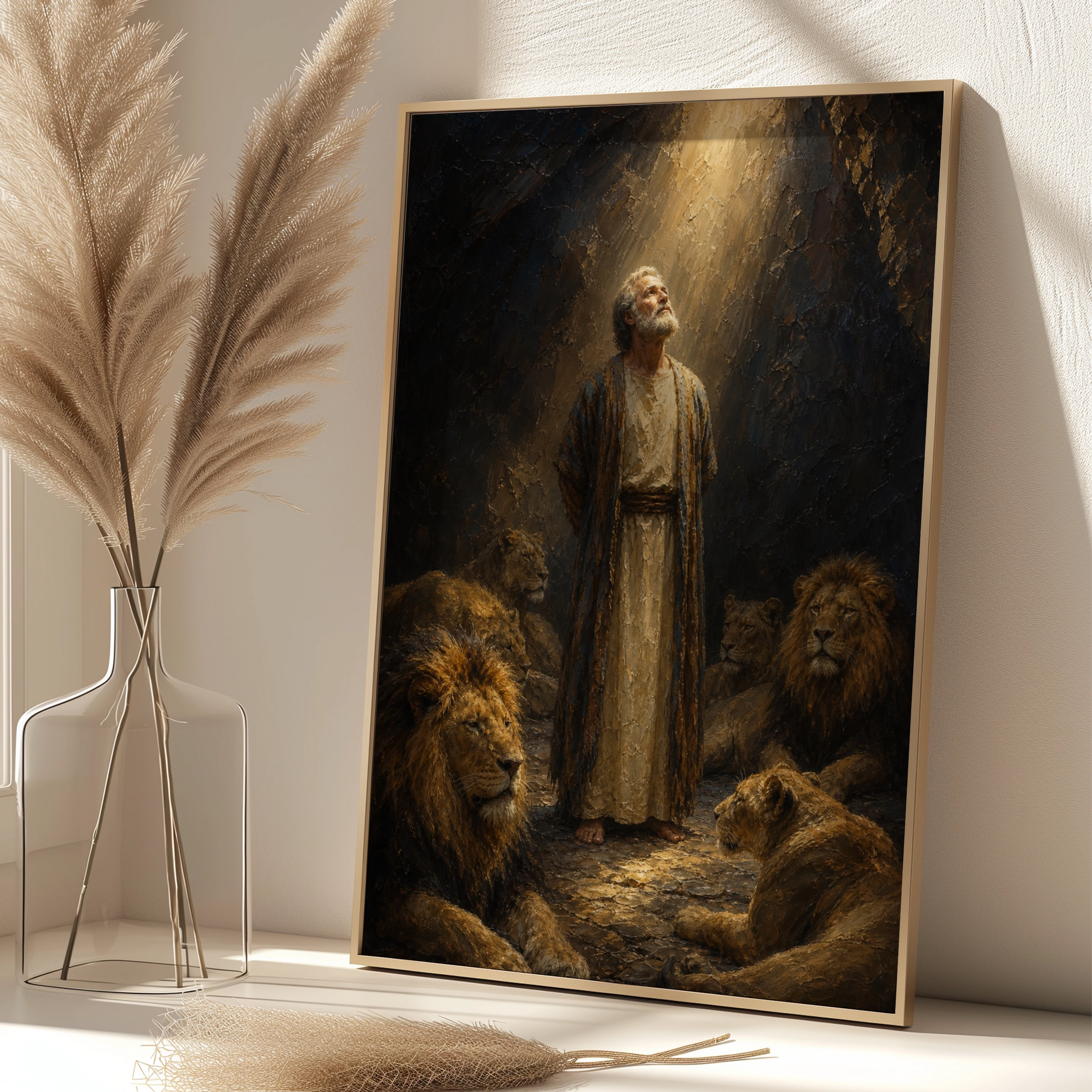 Daniel in the Lions Den Biblical Wall Art, Old Testament Poster, Christian Faith Print