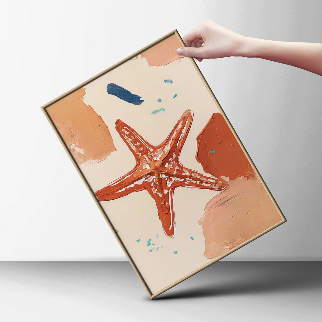 Starfish Wall Art, Coastal Poster, Terracotta Ocean Print, Abstract Seaside Decor