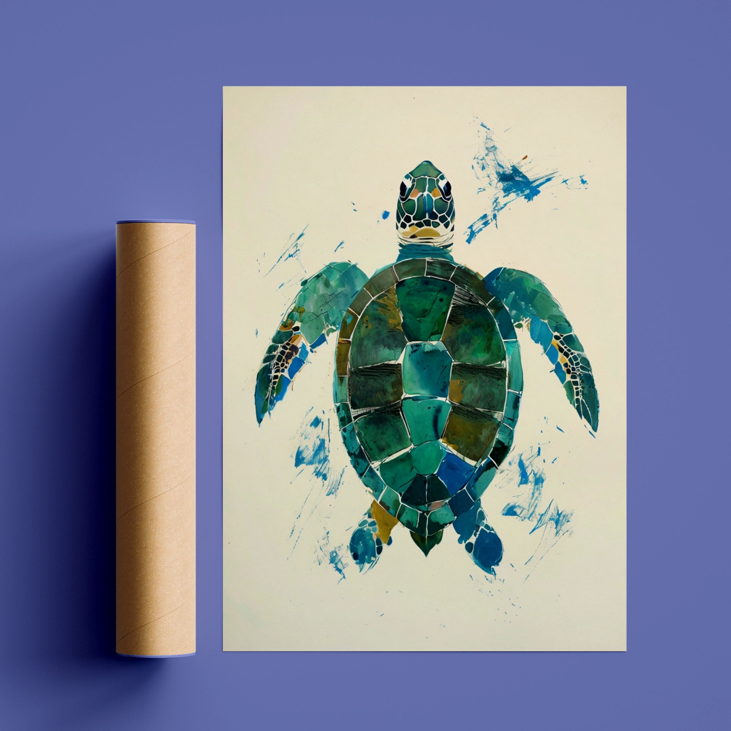 Abstract Sea Turtle Poster, Teal Green Ocean Animal Wall Art, Coastal Print