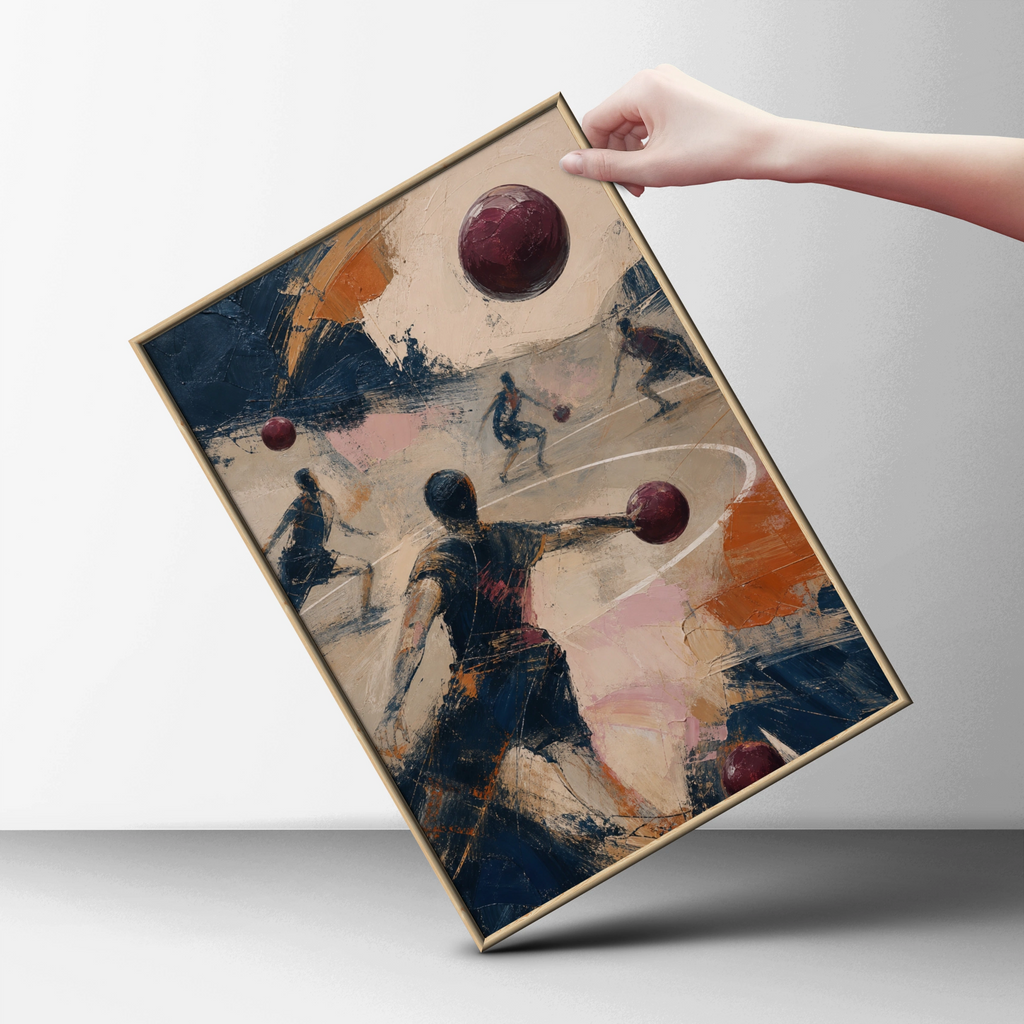 Abstract Dodgeball Art Poster, Sports Wall Art, Navy Blue Expressive Painting Print