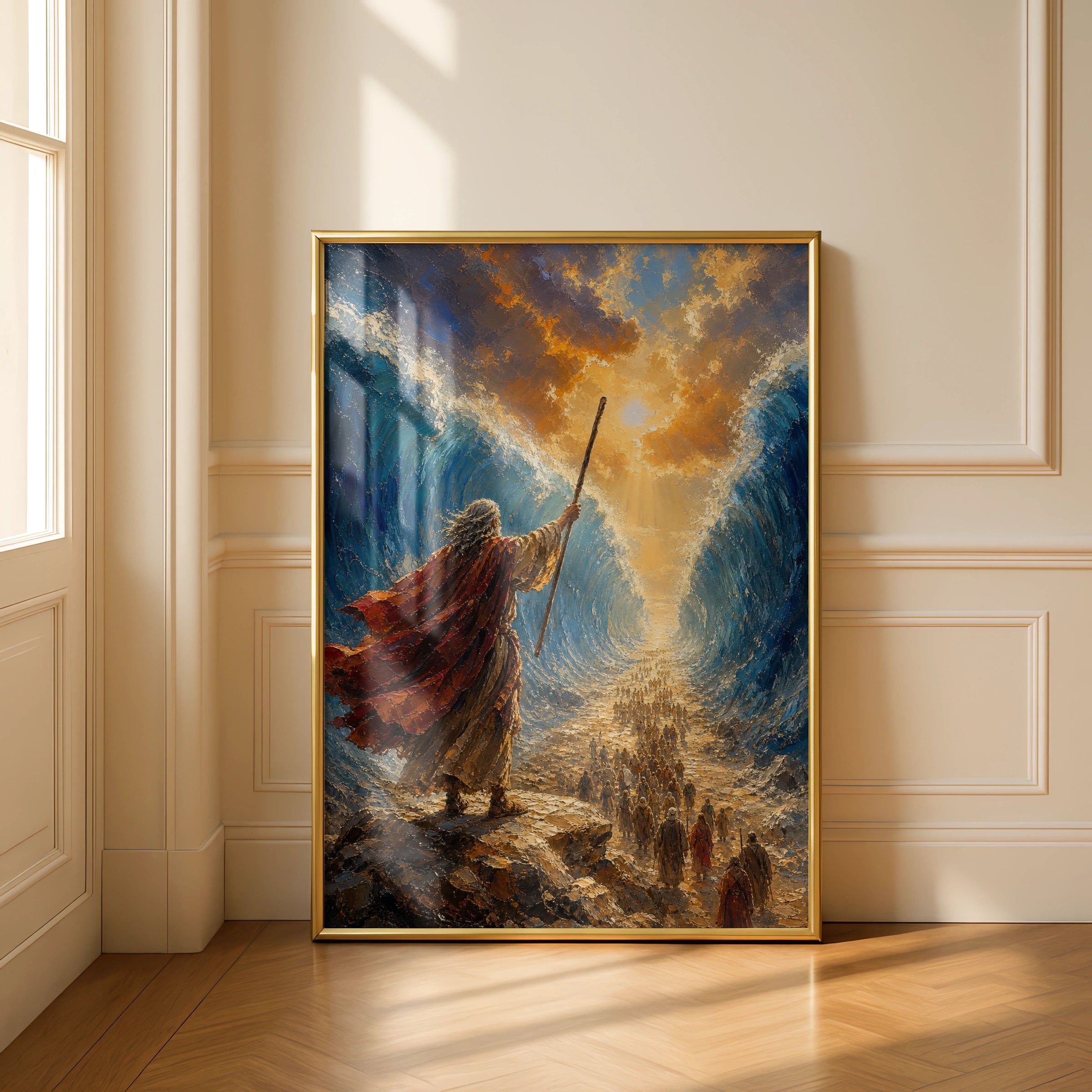 Moses Parting the Red Sea Poster, Biblical Wall Art, Old Testament Print, Christian Home Decor