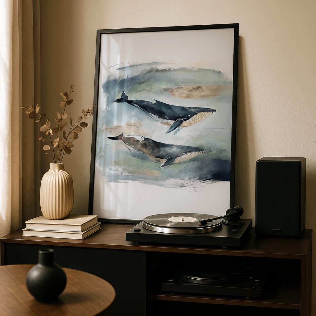 Humpback Whale Art Print, Ocean Animal Poster, Nautical Wall Art, Watercolour Sea Decor