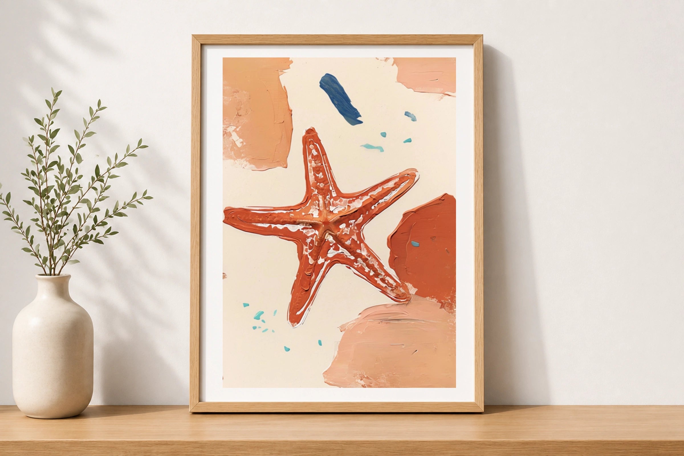 Starfish Wall Art, Coastal Poster, Terracotta Ocean Print, Abstract Seaside Decor
