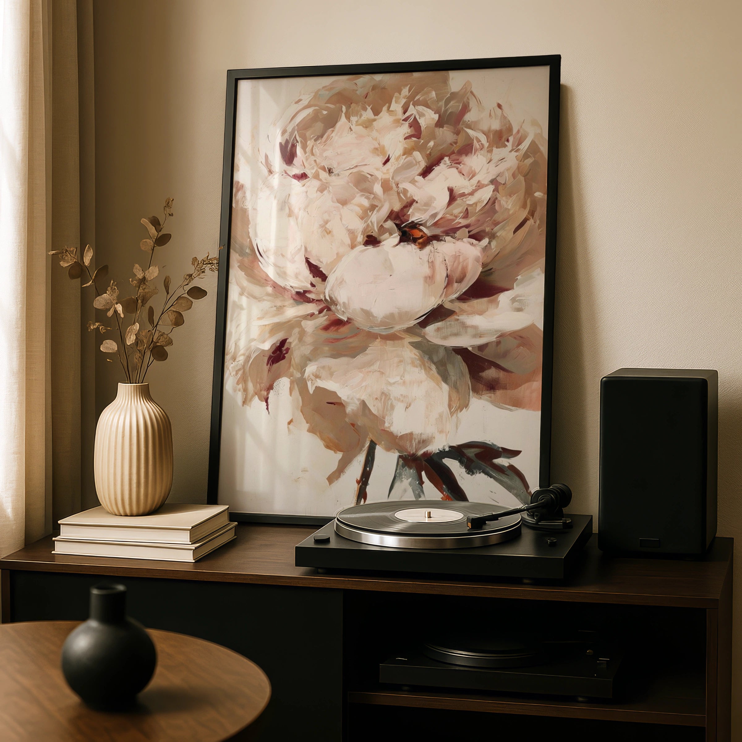 Blush Peony Wall Art, Abstract Floral Poster, Neutral Botanical Print, Living Room Decor