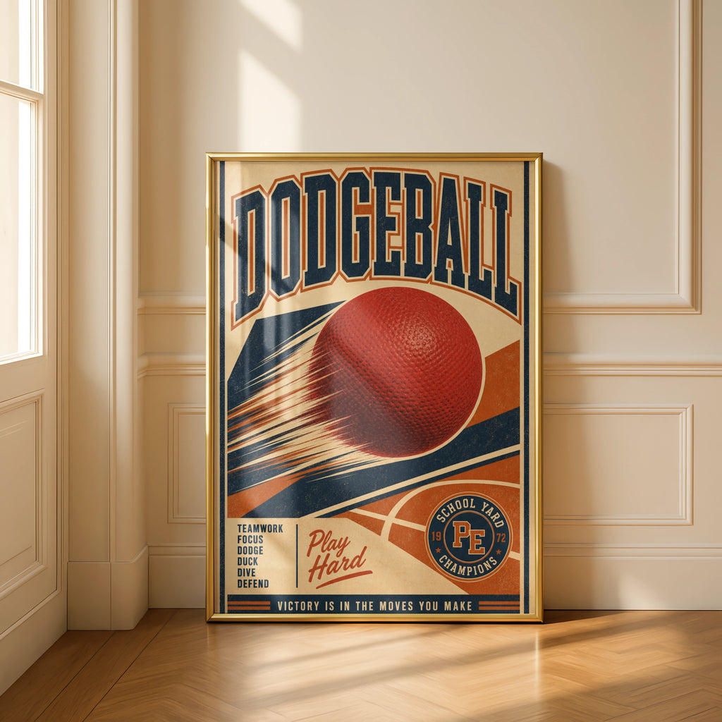 Dodgeball Retro Vintage Sports Poster, School Yard PE Champions Wall Art Print