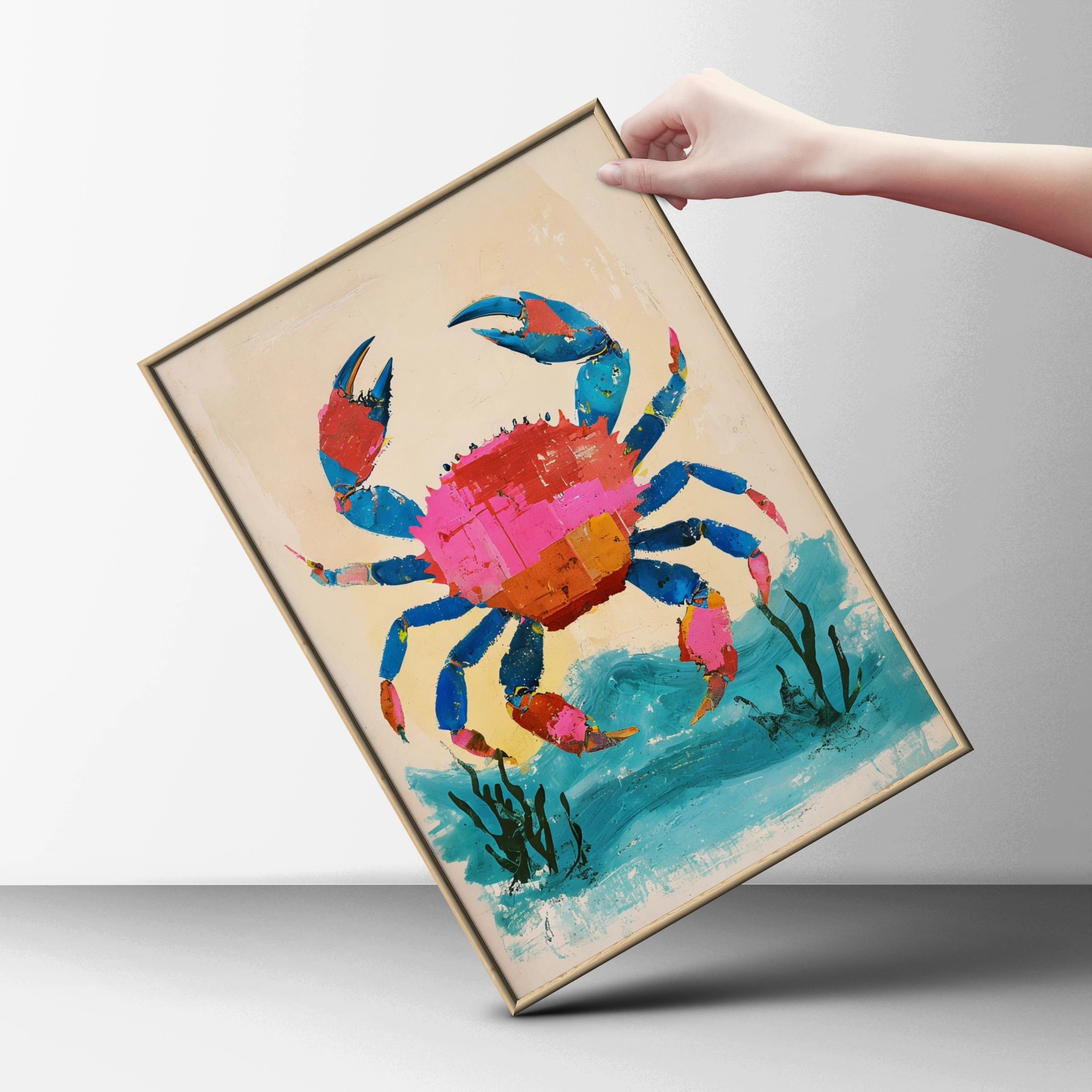 Colourful Crab Poster, Bold Ocean Animal Wall Art, Coastal Print, Beach House Decor