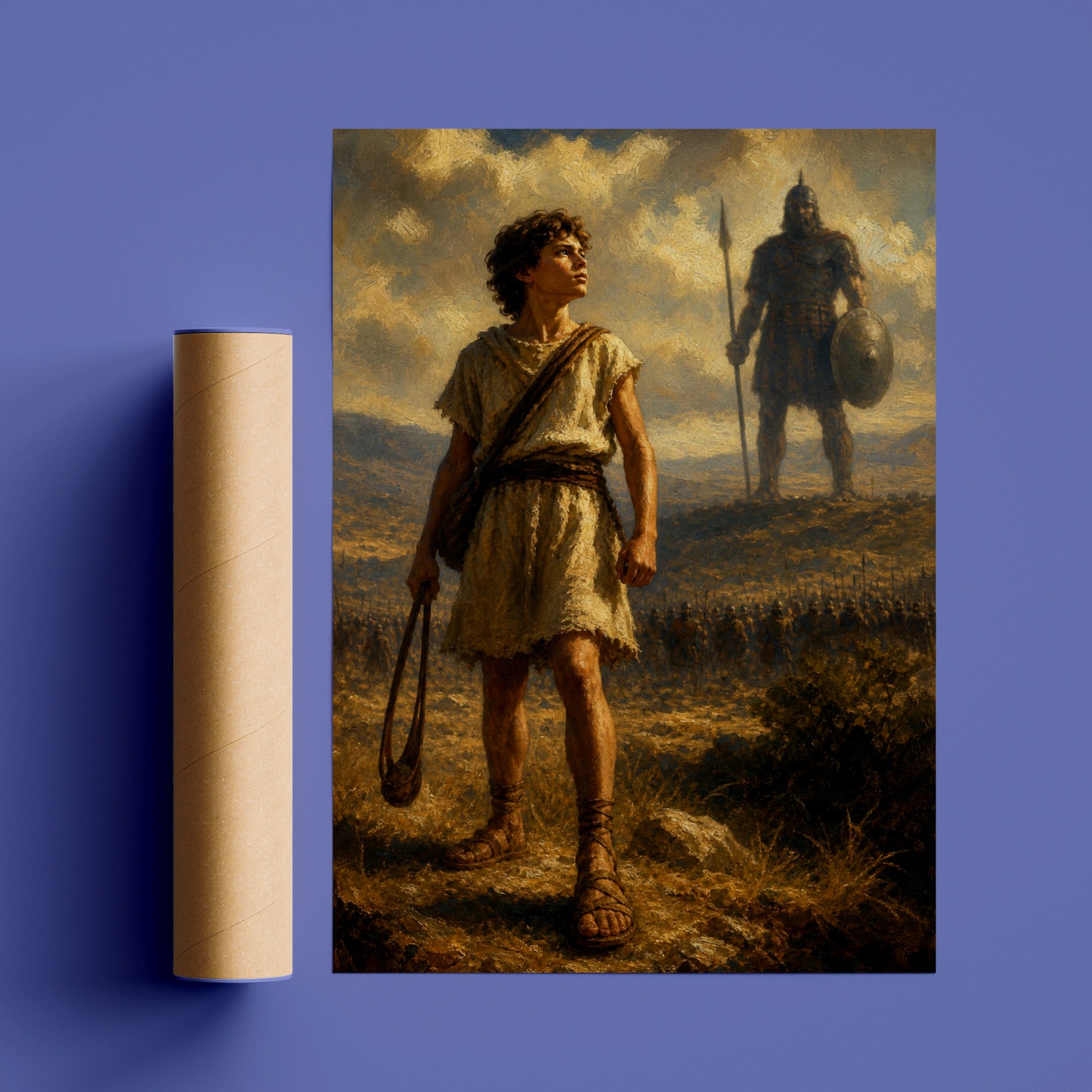 David and Goliath Biblical Wall Art, Old Testament Poster, Christian Faith Print