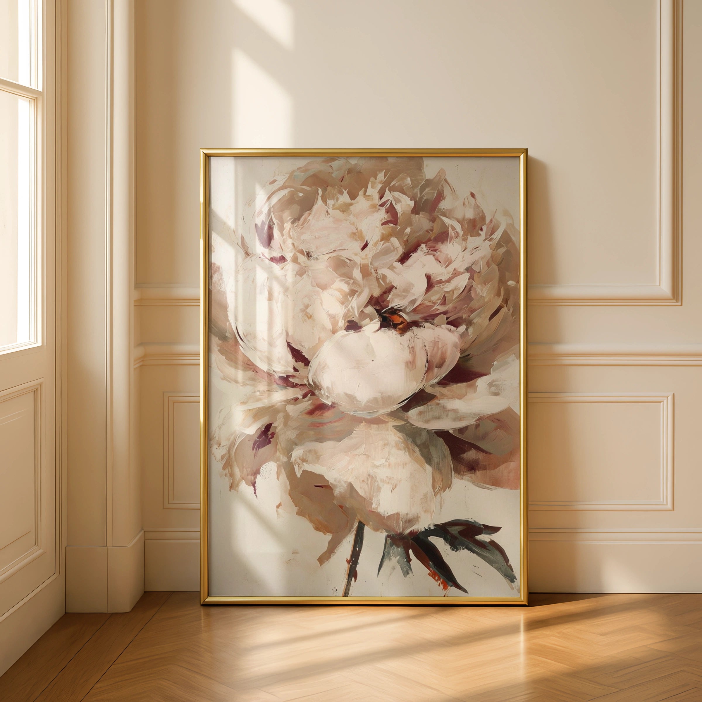 Blush Peony Wall Art, Abstract Floral Poster, Neutral Botanical Print, Living Room Decor