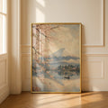 Mount Fuji Cherry Blossom Poster, Japanese Wall Art, Vintage Sakura Lake Print