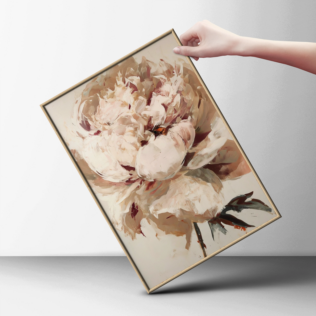 Blush Peony Wall Art, Abstract Floral Poster, Neutral Botanical Print, Living Room Decor