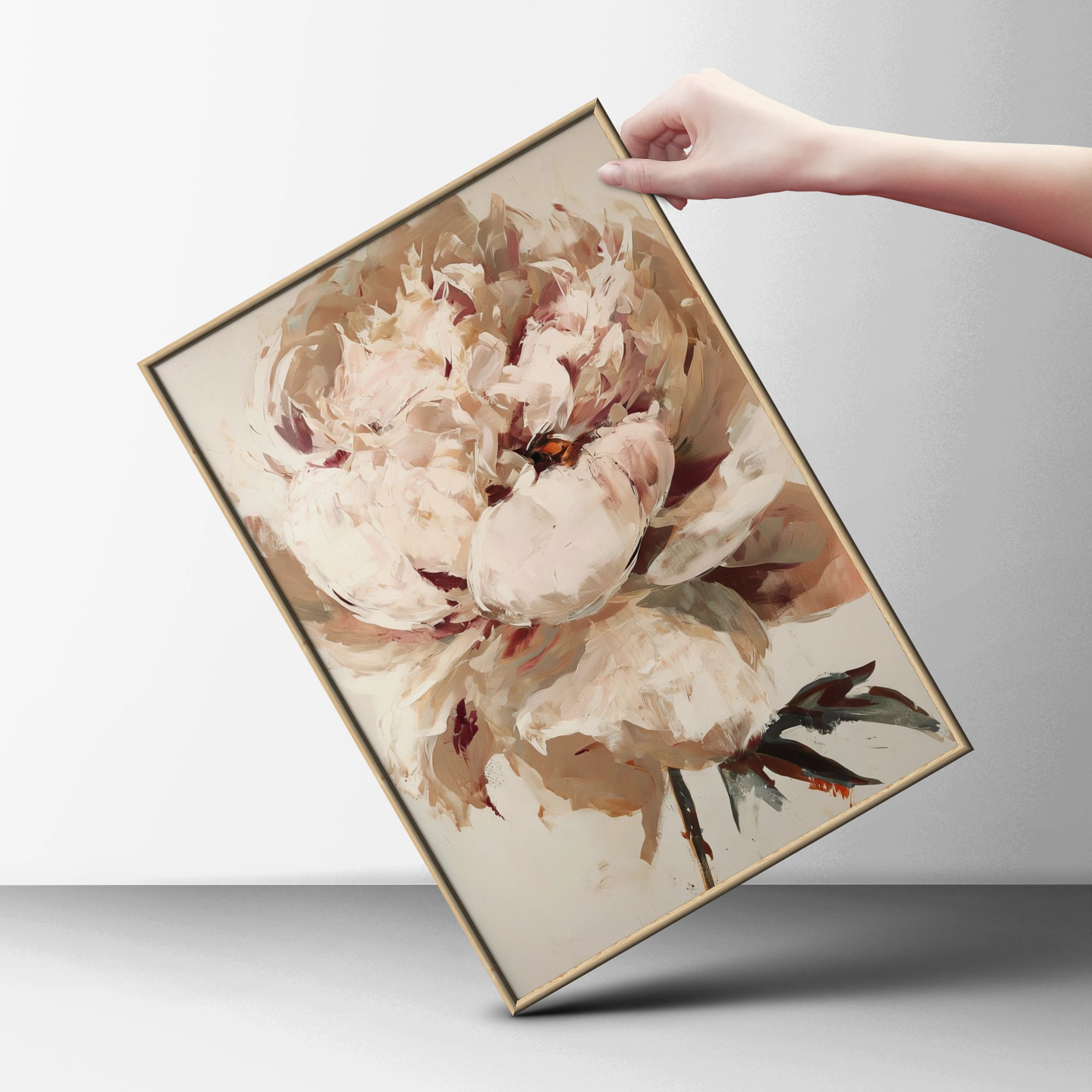 Blush Peony Wall Art, Abstract Floral Poster, Neutral Botanical Print, Living Room Decor