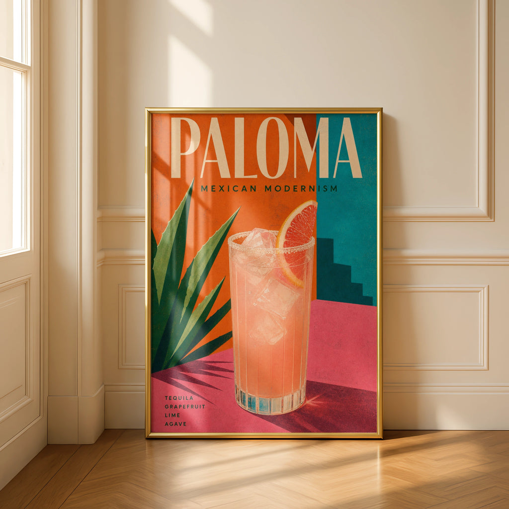 Paloma Cocktail Poster, Mexican Modernism Bar Wall Art, Tequila Grapefruit Print