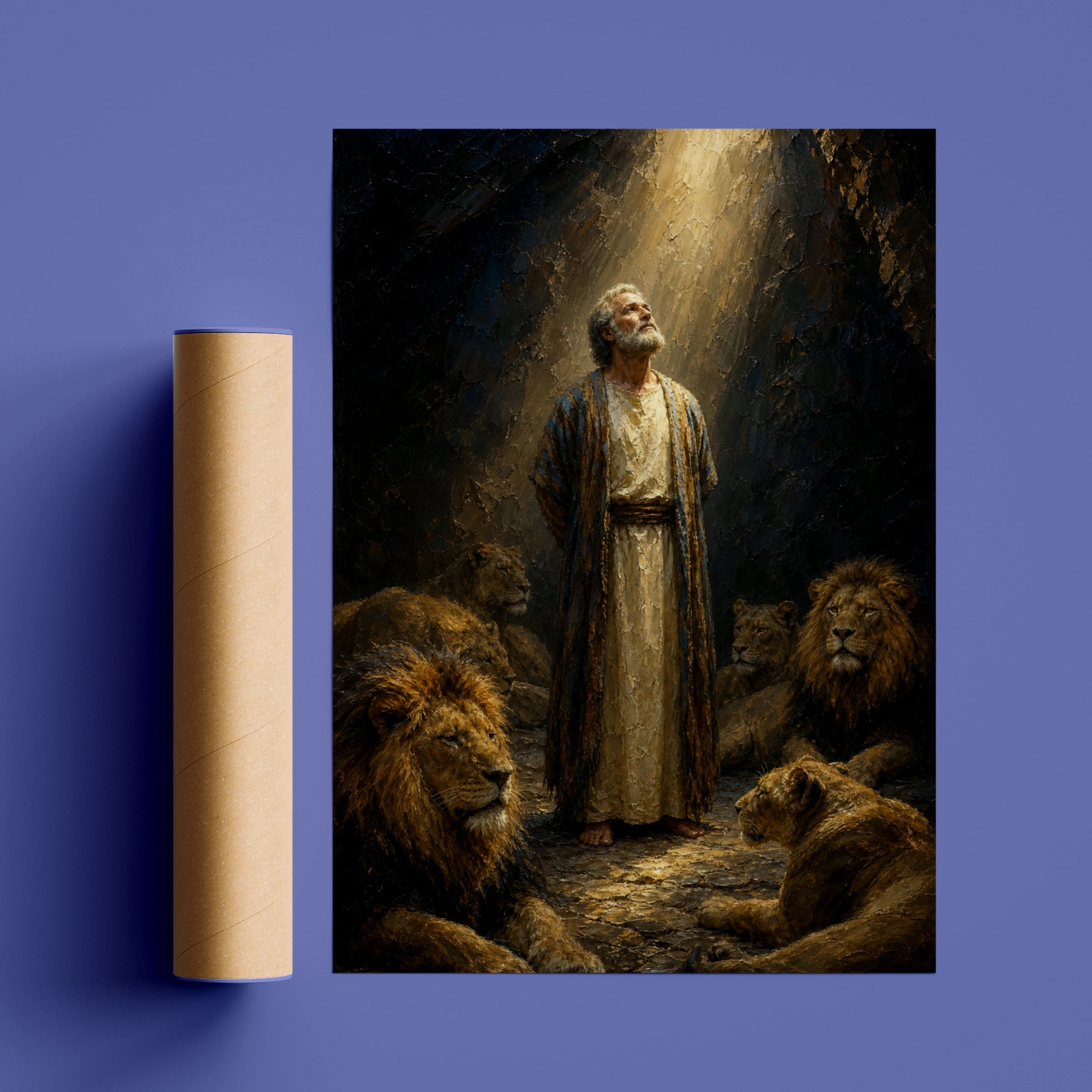 Daniel in the Lions Den Biblical Wall Art, Old Testament Poster, Christian Faith Print