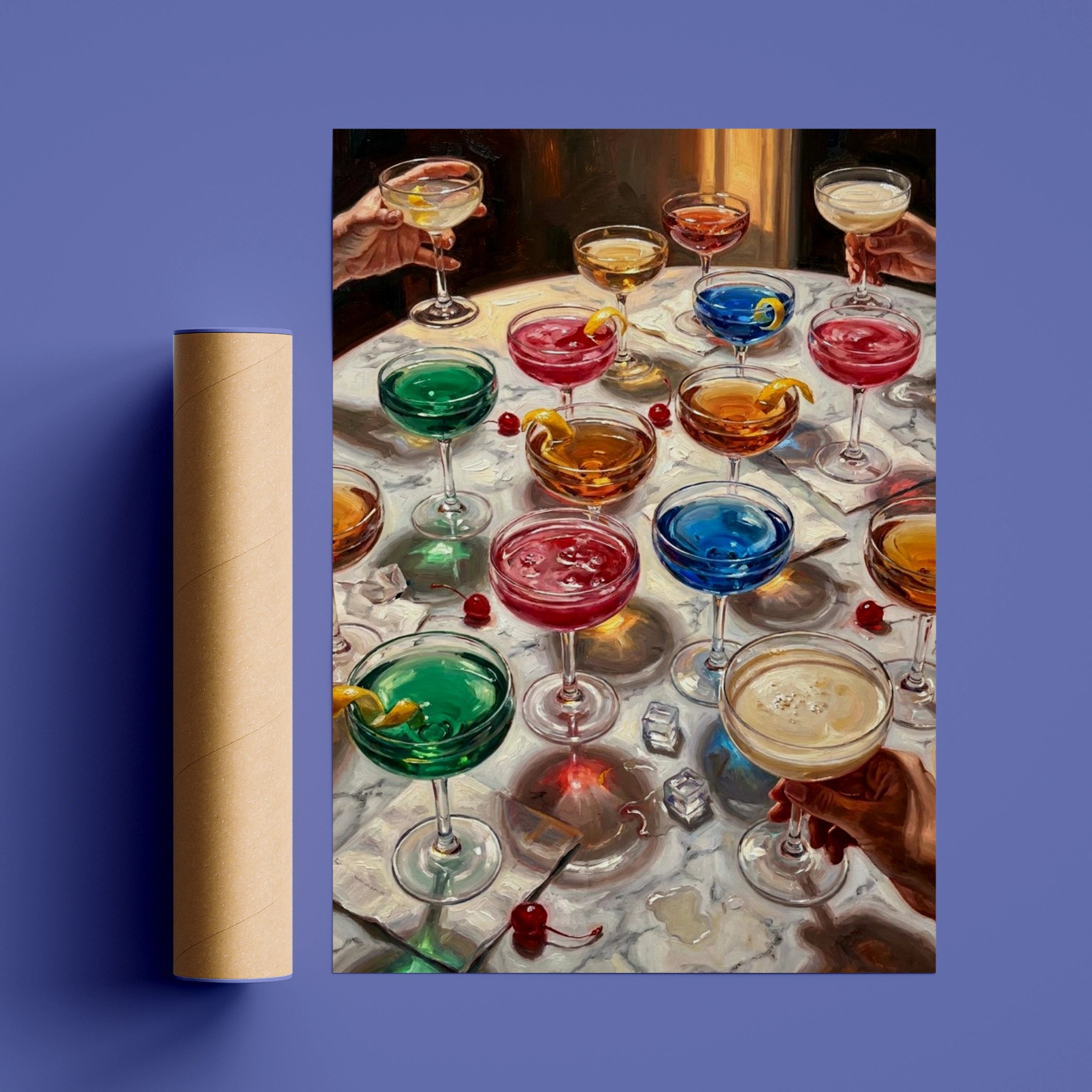 Cocktail Party Painting Poster, Colourful Drinks Wall Art, Bar Cart Decor Print